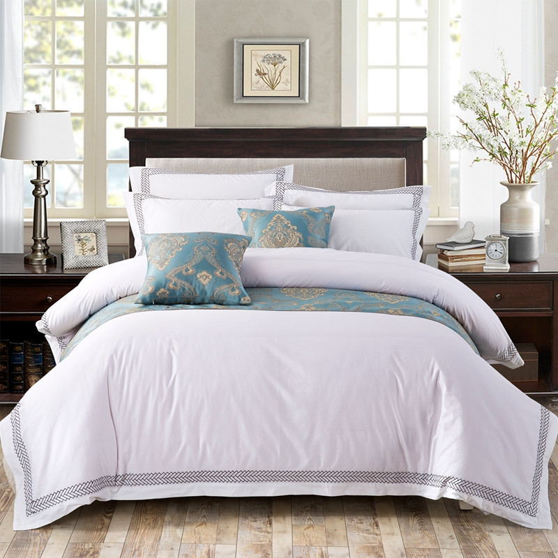 ホワイト 6080S 綿 100% 矢印刺繍ホテルの寝室の寝具シーツ セット