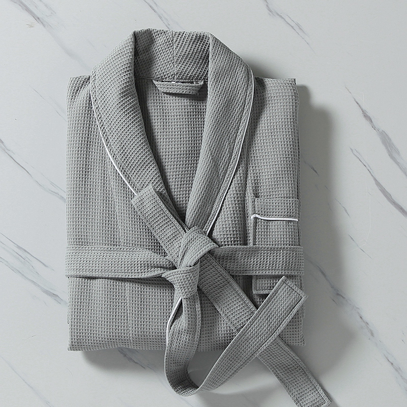 綿100% スモールワッフルショールカラー パイピングバスローブ 綿100% スモールワッフルショールカラー パイピングバスローブ