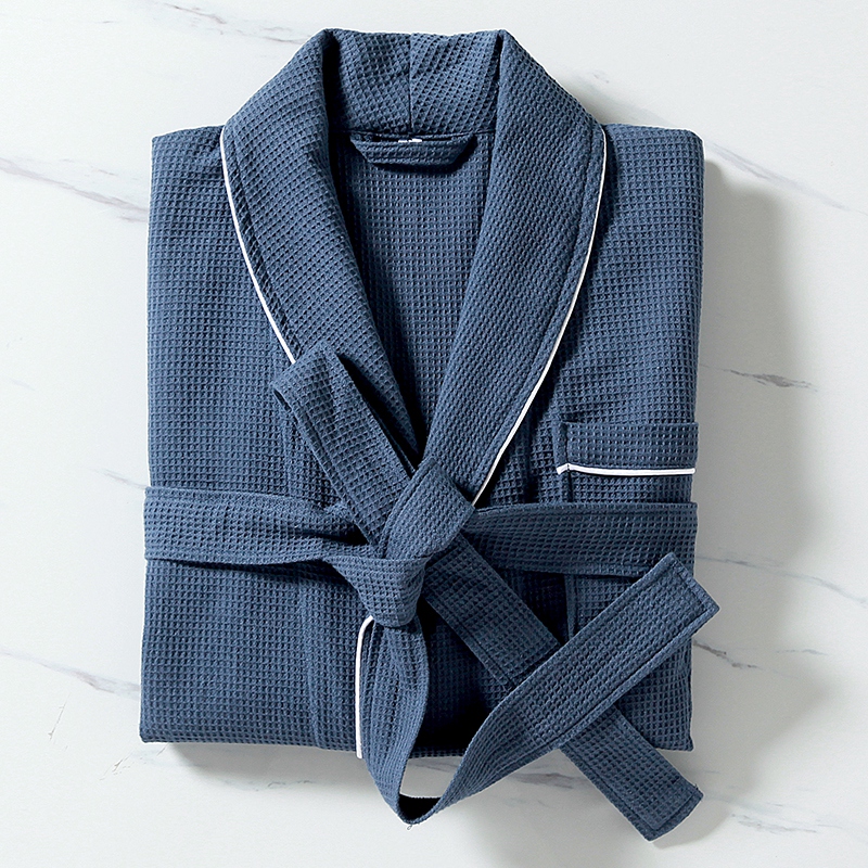 綿100% スモールワッフルショールカラー パイピングバスローブ 綿100% スモールワッフルショールカラー パイピングバスローブ