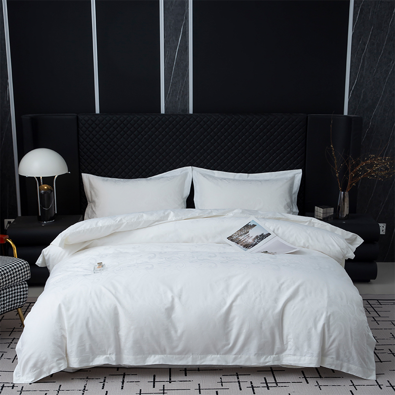 新しいジャカード 100% コットン サテン ホワイト ホテル リネン寝室寝具シーツ セット