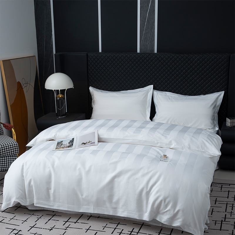 7cm サテン ストライプ プレーン ホワイト 750TC 5 つ星のホテルの寝具セットのための綿 100% 7cm サテン ストライプ プレーン ホワイト 750TC 5 つ星のホテルの寝具セットのための綿 100%