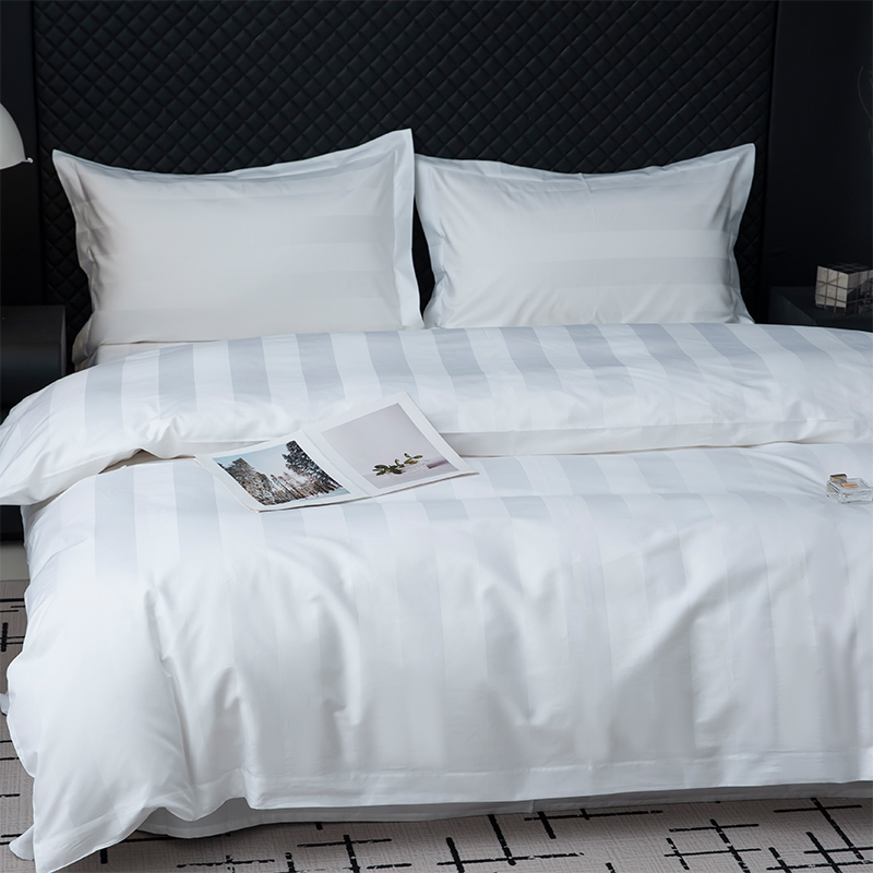 7cm サテン ストライプ プレーン ホワイト 750TC 5 つ星のホテルの寝具セットのための綿 100% 7cm サテン ストライプ プレーン ホワイト 750TC 5 つ星のホテルの寝具セットのための綿 100%