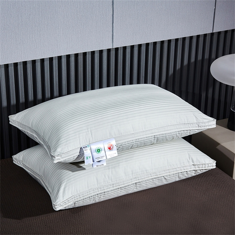 ダックダウン三層充填枕 サテンストライプ枕
