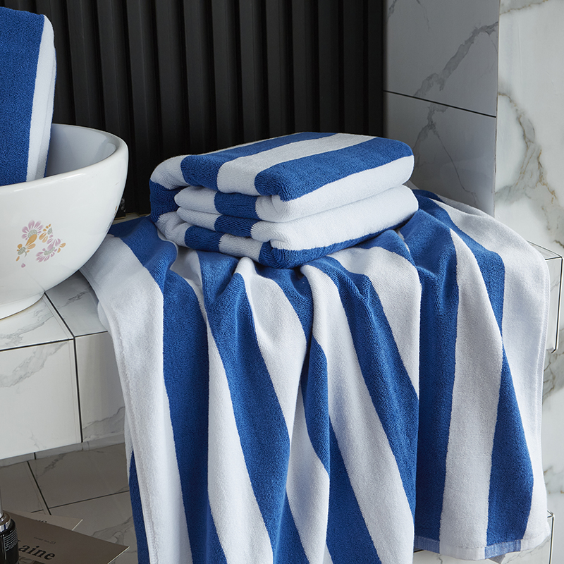 先染めブルーホワイトストライプビーチタオルプールタオル
